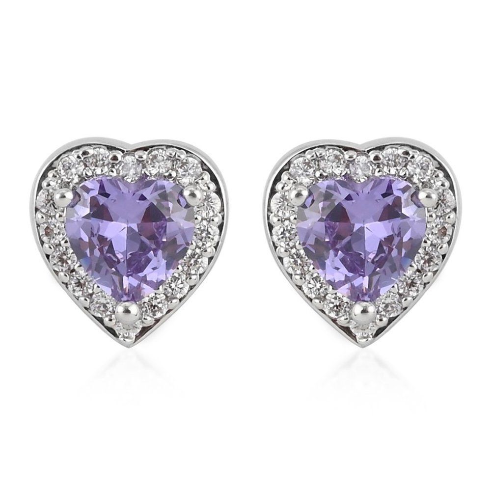 Simulated Light Purple Diamond and Simulated Diamond Heart Halo Earrings